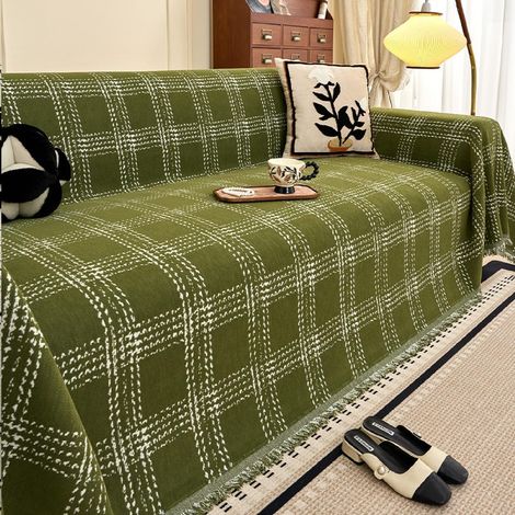 Ligera y suave, reversible, con estampado de cuadros a rayas, para cama/futón de 1 a 4 personas, color verde, 180 x 340 cm.