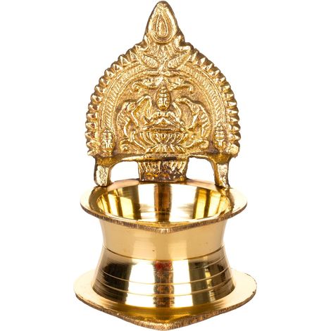 Diya en laiton traditionnel pour Puja Essential Pooja Article pour Aarti Arti Deepak Deepam pour la décoration de temple domestique Cadeaux (Kamakshi Deep) (1/5)