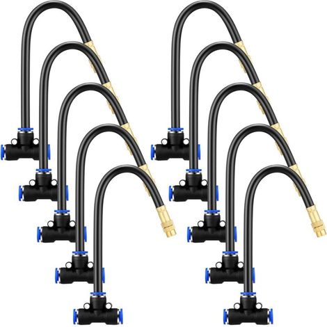 Set di 10 ugelli nebulizzatori in ottone con tubo flessibile integrato da 20 cm, rotazione di 360 gradi, ugelli nebulizzatori regolabili, filettatura da 0,11 cm, parti e accessori per il raffreddament (1/4)