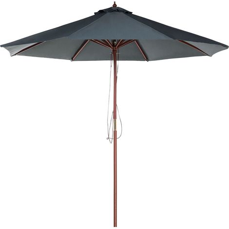 Parasol de Jardin 270 cm en Bois et Tissu Polyester Gris Foncé Résistant aux UV Toscana