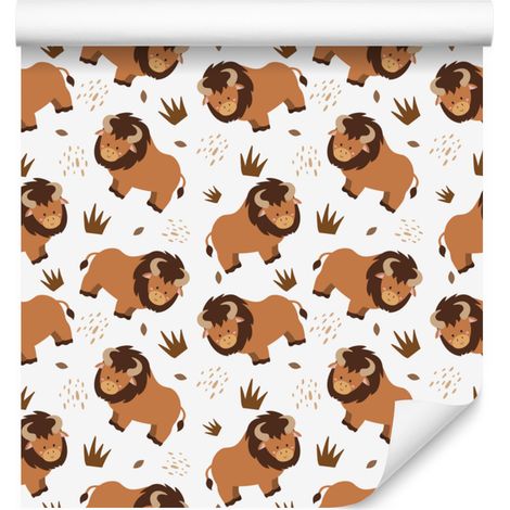 Carta da parati Buffalo bianca, arancione e beige per soggiorno e camera da letto 50x1000 cm (1/5)
