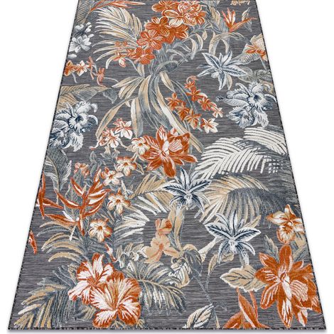 Teppich Strukturell BOTANIC 65262 Blumen, flach gewebt für Balkon, Terrasse - schwarz multicolour 137x190 cm