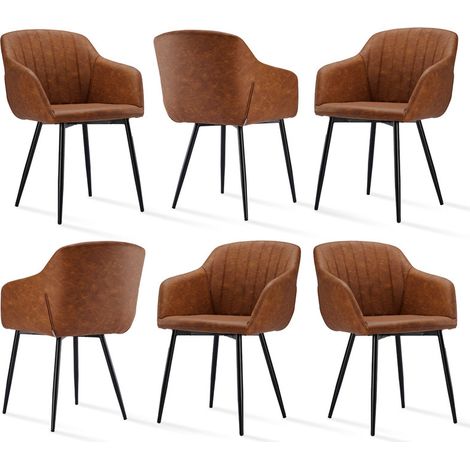 Goeurvant Minimalistische Esszimmerstühle mit breiter Sitzfläche und ergonomischen Armlehnen, Kombination aus Komfort und Eleganz - 6er Set - Braun