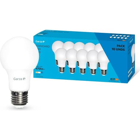 Garza - Pack de 10 Bombillas LED Estándar A60, 5.5W (equivalente a 75W de incandescencia), Luz fría 6500K, Casquillo gordo E27, Ángulo 240º, 470 lm (1/5)