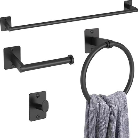 Matte black bathroom accessory set, four-piece set, bathroom hardware set.High quality, excellent performance, the ideal choice for families. (1/5)