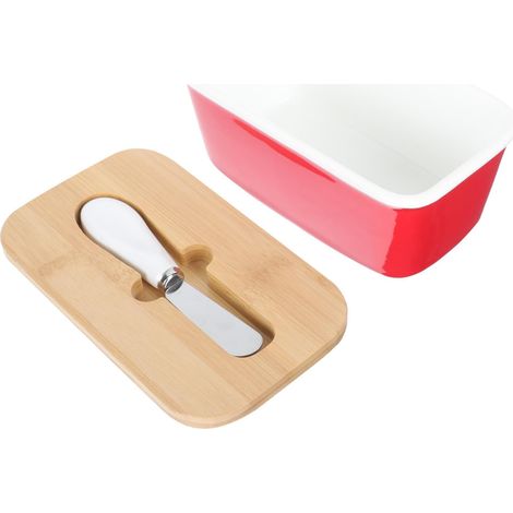 Boîte à Beurre Céramique Rouge avec Couvercle et Couteau Récipient de Conservation Multifonction pour Beurre Fromage et Snacks et Adaptée Cuisine et Restauration (1/5)