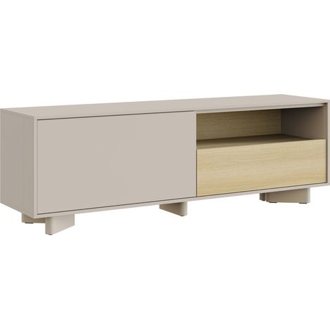 Selsey DISTRIA – Meuble TV avec tiroir gris cachemire / effet chêne, 140 cm (1/5)