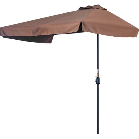 Demi parasol - parasol de balcon 5 entretoises métal 2,3 x 1,3 x 2,49 m polyester haute densité chocolat