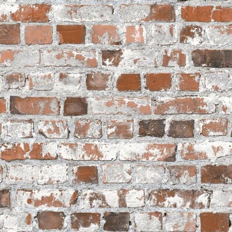 Stone Brick Wall Rustic Red Grey Grout Thick Textured Realistic Urban Wallpaper