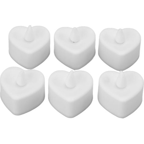 Lot de 12 bougies LED en forme de cœur, sans flamme, à piles, blanches, pour décoration de mariage et de fête. (1/5)