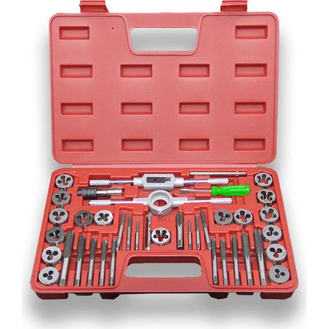 Coffret Tarauds et Filières Métrique 40 Pièces M3-M12 en Acier Kit Tarauds à Goujure Filières de Filetage Extracteurs de Vis