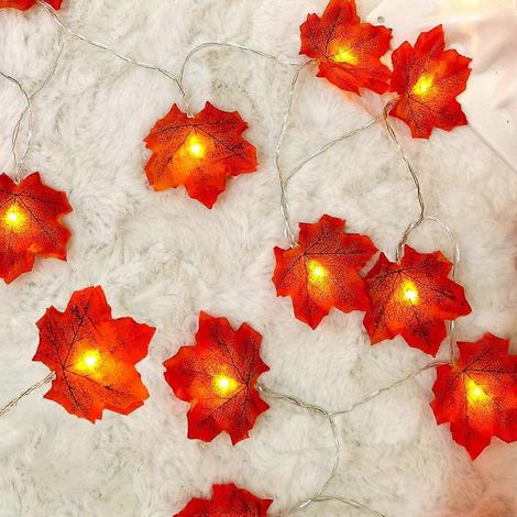 Couronne d'automne, décoration d'automne, guirlande lumineuse à 10 branches, guirlande de feuilles d'automne, décoration d'Halloween et de Noël, décoration de Thanksgiving, fonctionne à piles (1/5)