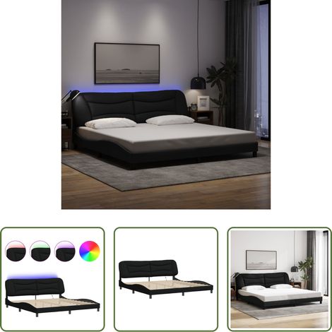 LED-Leuchten -  Bettgestell mit LED ohne Matratze "Hvar" Schwarz 200x200 cm Stoff (1/5)
