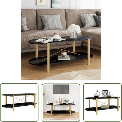 The Living Store Table basse Noir 110x48x40 cm Bois d'ingénierie - Table Basse - Meuble Salon - Table D'appoint - Table Ronde - Design Moderne (1/5)