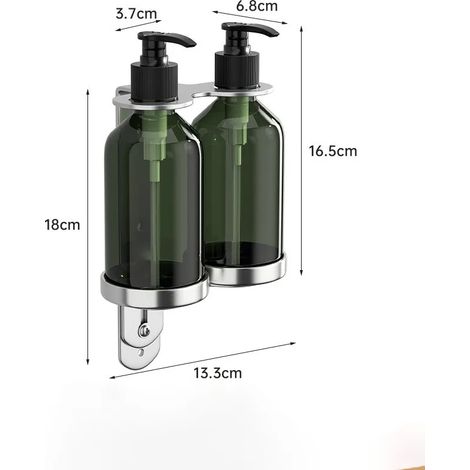 (Type B argenté) Porte-savon mural en acier inoxydable avec support pour flacons, gel douche et shampoing, idéal pour la salle de bain et la cuisine. (1/5)
