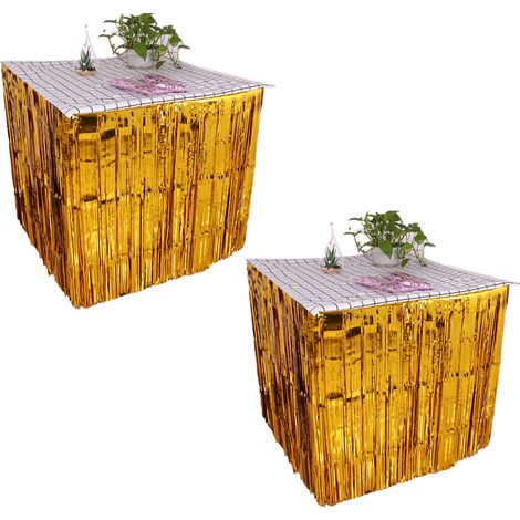 Jupe de Table en Feuille Métallique - 2 Pièces - 2,75 m x 0,75 m - Pour Décoration de Fête, Mariage, Anniversaire, Noël (1/5)