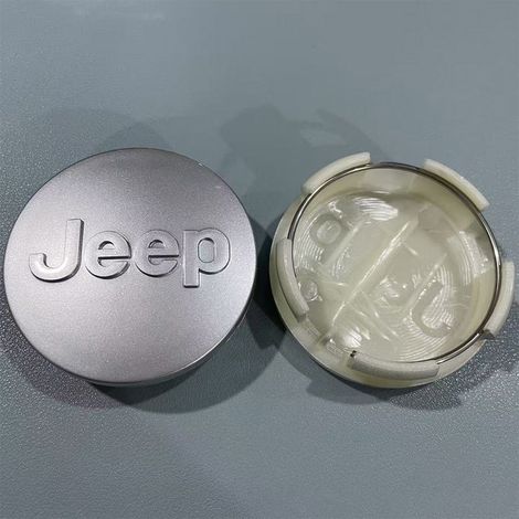 Cache-moyeu 64mm compatible Jeep Compass Cherokee Patriot – Capuchon centre de jante voiture, cache centre roue pour jantes auto, accessoire roue automobile en caoutchouc, lot de 4 pièces – Argent Mat (1/2)