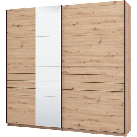 Armario Grande Spartano, Perchero Dormitorio, 2 Estantes, Puerta Corredera, 220x217,5 cm Marrón Roble Nudos
