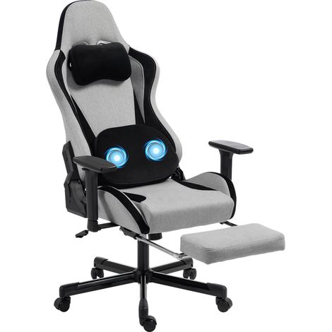 HOMCOM Sedia Gaming Massaggiante, Cuscino Lombare Riscaldato, Braccioli 3D (1/5)