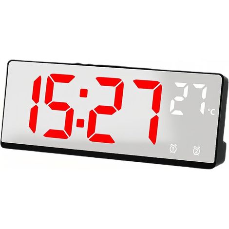 Elektronischer Wecker mit Spiegel, Sprachsteuerung, 5 Helligkeitsstufen, Temperatureinstellung, Datumsanzeige, Doppelalarm und Schlummerfunktion für den Heimgebrauch (1/5)