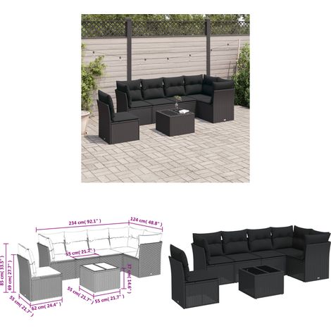 7-tlg. Garten-Sofagarnitur mit Kissen Schwarz Poly Rattan - Gartengestelle - Gartenmöbelset - Lounge Möbel - Rattan Gartenmöbel - Garten Sofa Set - Home & Living (1/3)