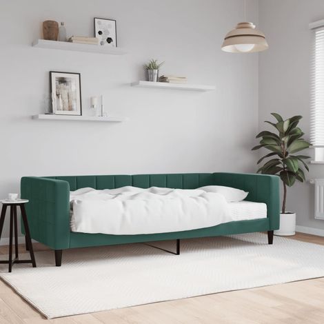 Lit de jour avec matelas-Canapé-lit vert foncé 90x200 cm velours 613651 (1/5)