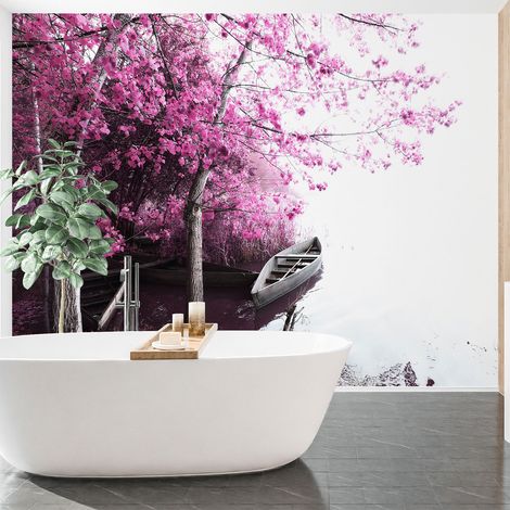 Papier peint panoramique - Bateau Fleurs roses - 130 cm x 92 cm (1/4)