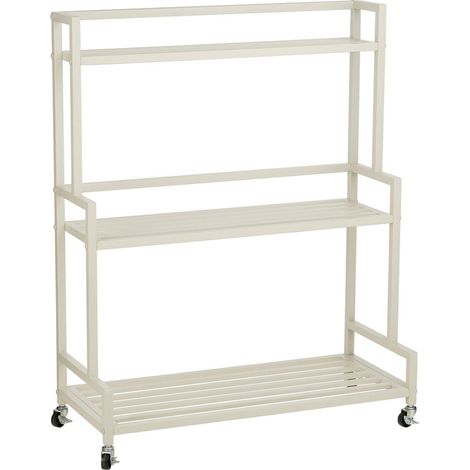 Porte-plante extérieur étagère à fleurs en fer avec roulettes blanc cassé L80 x l35 x H100 cm - PANGIVO (1/5)