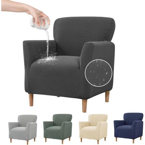 Housse de fauteuil extensible avec accoudoirs, jacquard élastique 1 place, amovible et lavable, housse de protection contre les taches, les cheveux et l'usure, pour salon et bureau (gris foncé) (1/5)