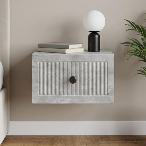 Table de chevet murale avec tiroir en bois d’ingénierie gris béton 33 x 34,5 x 20 cm, 6.36kg - PANGIVO (1/5)