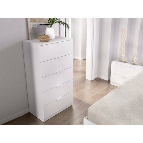 Dmora - Cajonera Cesar, Cómoda multiusos, Cómoda de dormitorio, Gabinete con cajones, 61x39 h110 cm, Blanco (1/5)