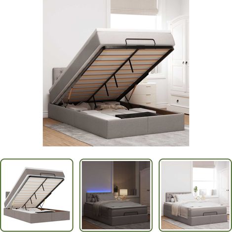 vidaXL LED-Beleuchtung - Ottoman-Bett mit Matratze & LEDs Taupe 120x200 cm Stoff (1/5)