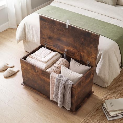 Banc Coffre de Rangement Intérieur 102L Meuble avec Assise Robuste Charge 120 kg Marron Rustique (1/5)