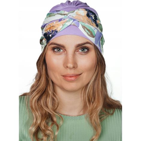 Turban de printemps pour femme Lena lila-437, foulard doux également adapté après chimiothérapie (1/5)