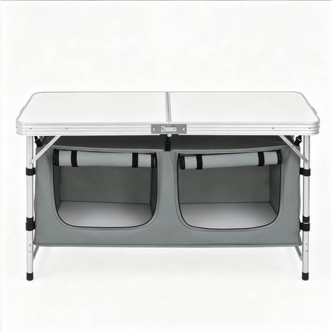 Tavolo da campeggio pieghevole 120 x 47 cm, alluminio/MDF, altezza regolabile - CHICFURN (1/5)