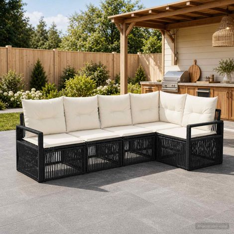 vidaXL Ensemble de canapé de jardin 5 pc Noir polyrotin (1/4)