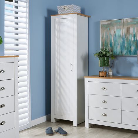 Wardrobe 1 Door Hanging Rail Wood White Bedroom Home Furniture Clothing Storage (1/5)