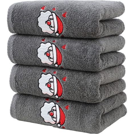 Serviette - Coton - Motif Noël - Usage Salle De Bain Cuisine Chambre D'Invités - 4 Pièces (1/5)