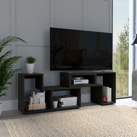 Mobile TV Estensibile Beijing in Legno Nero, con Comò da 54,5 cm L x 121/160 cm L x 35,3 cm P, Design Moderno e Multifunzionale (1/5)