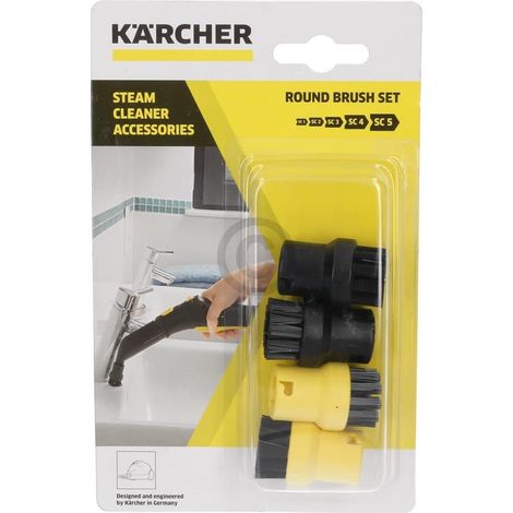 Lot de 4 brosses rondes Noir et Jaune Accessoire vapeur Compatible Kärcher 2.863-264.0 Nettoyage joints et surfaces Cuisine Salle de bain (1/4)