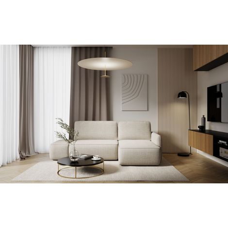 Ecksofa mit Schlaffunktion Sofa LUKA in Stoff Cremona Beige Ottomane Rechts (1/4)