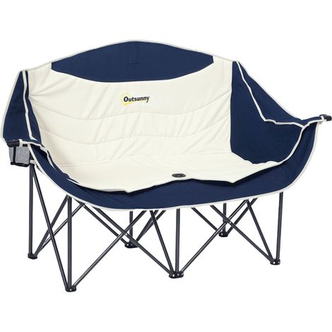 Chaise de camping pliante 2 places bleue avec porte-gobelet et sac de transport jusqu'à 250 kg idéale pour vos sorties (1/5)