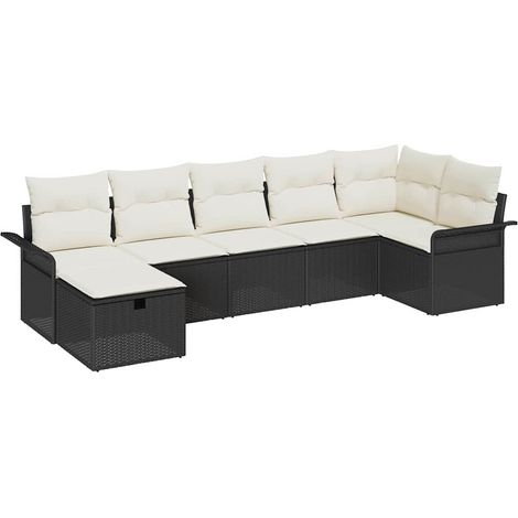 Maison Exclusive - Set Divano da Giardino con cuscino 7 pcs Nero Poly Rattan