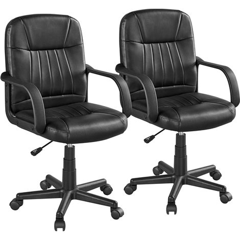 Yaheetech Lot de 2 Chaise de Bureau Fauteuil de Bureau Pivotante Hauteur Réglable Assise Rembourrée à roulettes Noir (1/5)