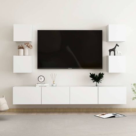vidaXL Set de muebles de salón TV 6 piezas madera de ingeniería blanco (1/4)