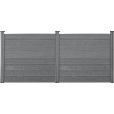 Clôtures de jardin brise-vue avec 4 poteaux planches bois composite WPC 165 x 314 cm gris