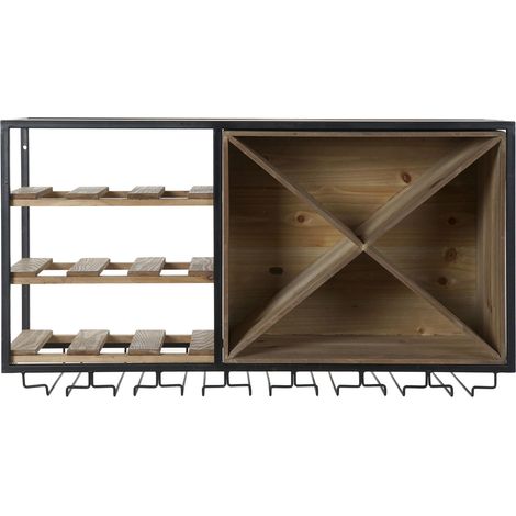 Meuble de bar en bois de sapin naturel et métal noir - longueur 80 x profondeur 24 x hauteur 44 cm (1/4)
