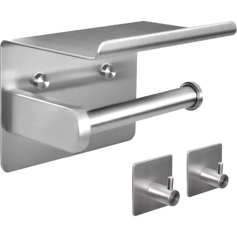 ZOLGINAH Porte Papier Toilette, Porte Rouleau de Papier Toilette avec Etagère de Téléphone, Acier INOX 304, sans Perçage Support Mural pour Salle de Bain (Nickel Brossé) (1/5)