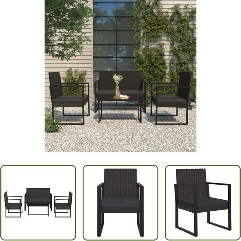 Canapé extérieur - Salon de jardin 4 pcs avec coussins Noir Résine tressée (1/5)
