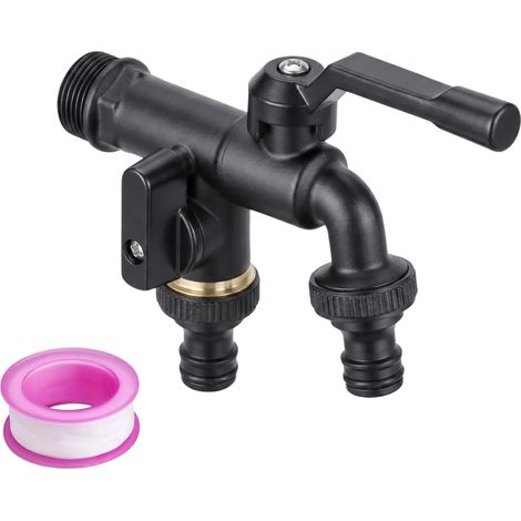 1/2 pouce Robinet Double Sortie, Robinet de jardin extérieur, Robinet Exterieur,Robinet à double bec, Robinet double en laiton, avec des becs de 2 3/4 pouces, adaptés à l'arrosage et au nettoyage. (1/5)